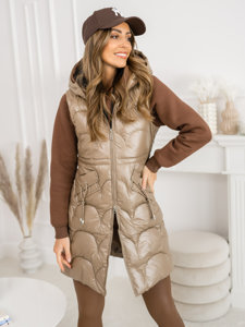 Women's Longline Quilted Gilet Beige Bolf B8172