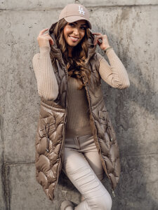 Women's Longline Quilted Gilet Beige Bolf B8172A