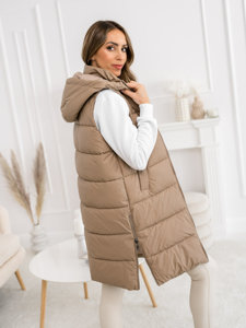 Women's Longline Quilted Gilet Beige Bolf B8212