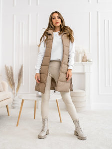 Women's Longline Quilted Gilet Beige Bolf B8212