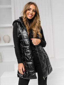 Women's Longline Quilted Gilet Black Bolf 16M9123