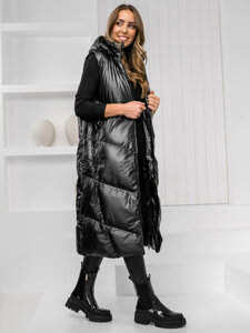 Women's Longline Quilted Gilet Black Bolf 5M3183