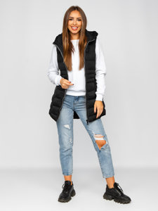 Women's Longline Quilted Gilet Black Bolf 7040