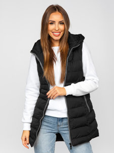 Women's Longline Quilted Gilet Black Bolf 7040