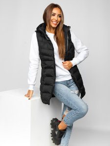 Women's Longline Quilted Gilet Black Bolf 7044