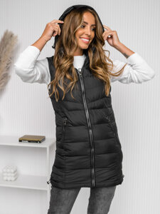 Women's Longline Quilted Gilet Black Bolf 7044