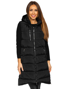 Women's Longline Quilted Gilet Black Bolf 81261