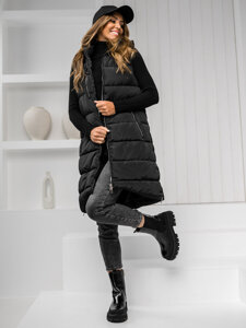 Women's Longline Quilted Gilet Black Bolf 81261C