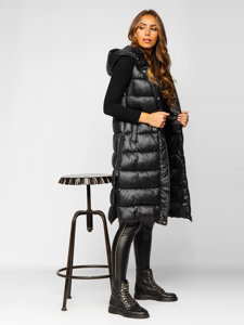 Women's Longline Quilted Gilet Black Bolf B8021