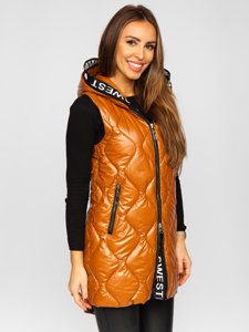 Women's Longline Quilted Gilet Brown Bolf B8103