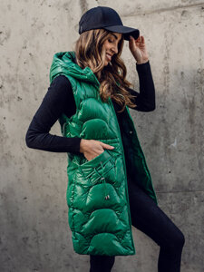 Women's Longline Quilted Gilet Green Bolf B8172A