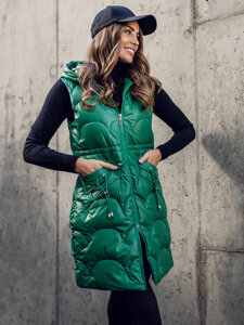 Women's Longline Quilted Gilet Green Bolf B8172A