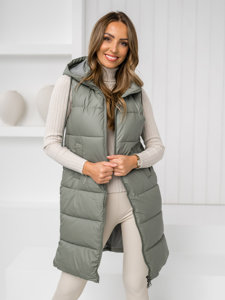 Women's Longline Quilted Gilet Green Bolf R8212