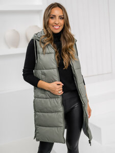 Women's Longline Quilted Gilet Khaki Bolf B8212