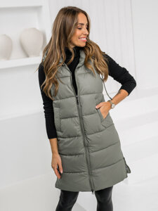 Women's Longline Quilted Gilet Khaki Bolf B8212