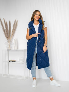 Women's Longline Quilted Gilet Navy Blue Bolf 5M3167