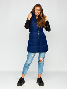 Women's Longline Quilted Gilet Navy Blue Bolf 5M721