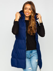 Women's Longline Quilted Gilet Navy Blue Bolf 5M721