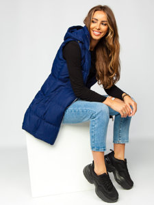 Women's Longline Quilted Gilet Navy Blue Bolf 5M721