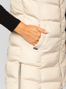 Women's Longline Quilted Gilet with Hood Beige Bolf 7048