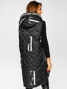 Women's Longline Quilted Gilet with Hood Black Bolf 30874