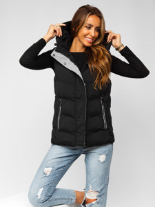 Women's Longline Quilted Gilet with Hood Black Bolf 7051