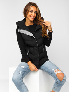 Women's Longline Quilted Gilet with Hood Black Bolf 7051