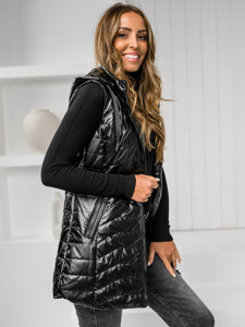 Women's Longline Quilted Gilet with Hood Black Bolf 7632