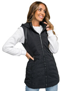 Women's Longline Quilted Gilet with Hood Black Bolf 7633