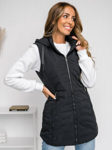 Women's Longline Quilted Gilet with Hood Black Bolf 7633