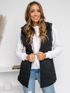 Women's Longline Quilted Gilet with Hood Black Bolf 7633