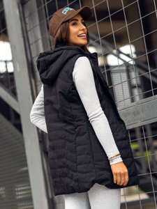 Women's Longline Quilted Gilet with Hood Black Bolf 7633A