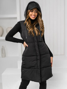 Women's Longline Quilted Gilet with hood Black Bolf 16M9093