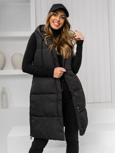 Women's Longline Quilted Gilet with hood Black Bolf 16M9093