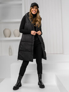 Women's Longline Quilted Gilet with hood Black Bolf 16M9093