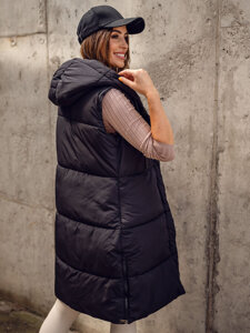 Women's Longline Quilted Gilet with hood Black Bolf 16M9093A