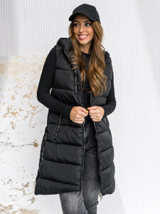 Women's Longline Quilted Gilet with hood Black Bolf 81261A1