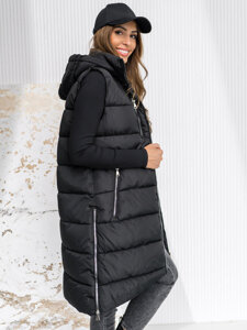 Women's Longline Quilted Gilet with hood Black Bolf 81261A1