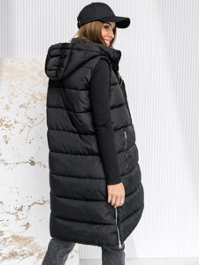 Women's Longline Quilted Gilet with hood Black Bolf 81261A1