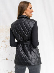 Women's Longline Quilted Gilet with hood Black Bolf JIN221A1