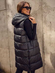 Women's Longline Quilted Gilet with hood Black Bolf R8212A