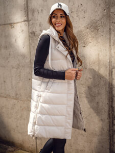 Women's Longline Quilted Gilet with hood Ecru Bolf MY6315