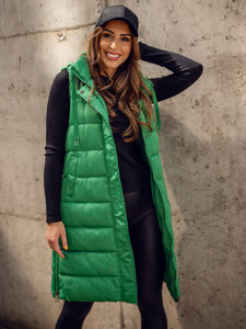 Women's Longline Quilted Gilet with hood Green Bolf MY6315A