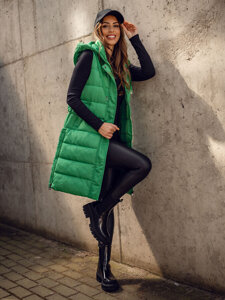 Women's Longline Quilted Gilet with hood Green Bolf MY6315A