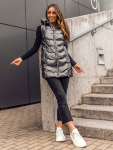 Women's Longline Quilted Gilet with hood Silver Bolf 7043