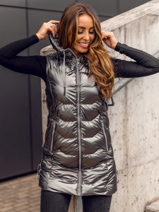 Women's Longline Quilted Gilet with hood Silver Bolf 7043