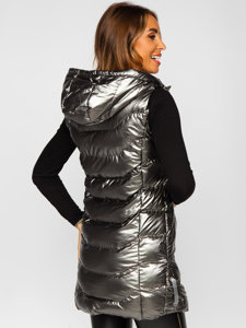 Women's Longline Quilted Gilet with hood Silver Bolf 7043