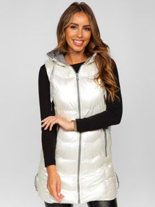 Women's Longline Quilted Gilet with hood White Bolf 7043