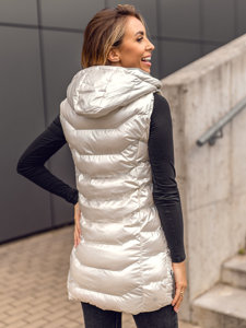 Women's Longline Quilted Gilet with hood White Bolf 7043