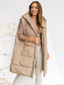 Women's Longline Quilted Gilet with hood oversize Beige Bolf 81266A1